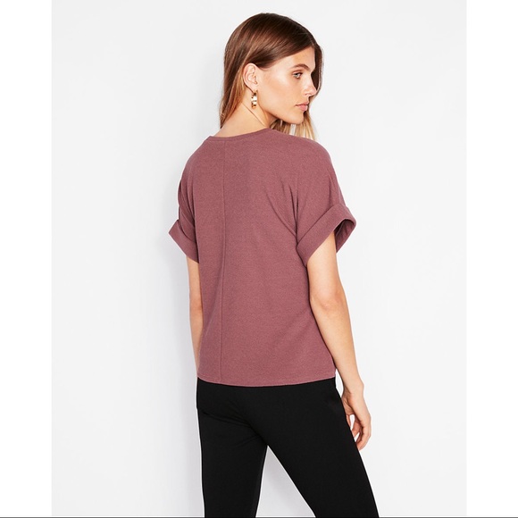 EXPRESS Textured Tie Waist Rolled Sleeve Tee in Thornberry - Picture 8 of 12